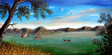Pittura intitolato "Lago Trasimeno2.jpg" da Leandro Boi, Opera d'arte originale, Olio
