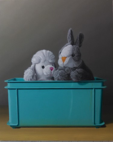 Painting titled "Le chien et le lapin" by Dominique Bois, Original Artwork