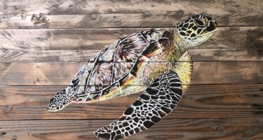 Painting titled "Tortue huile sur pa…" by Gonzalvo, Original Artwork, Acrylic Mounted on Wood Panel