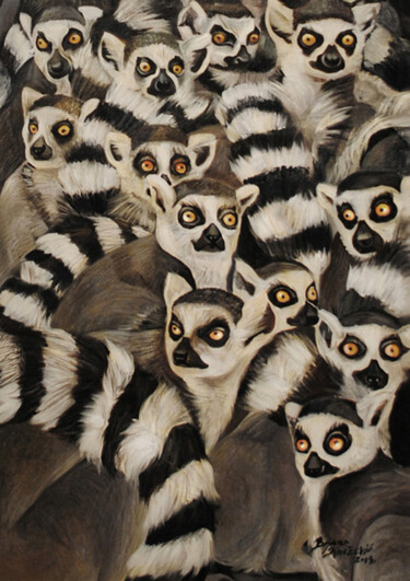 Painting titled "Lemurs | They Live" by Bojana Knezevic, Original Artwork, Oil