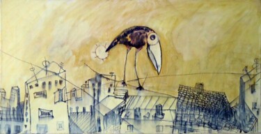 Painting titled "Funy birds" by Bojana Sindjic Antonijevic, Original Artwork, Oil