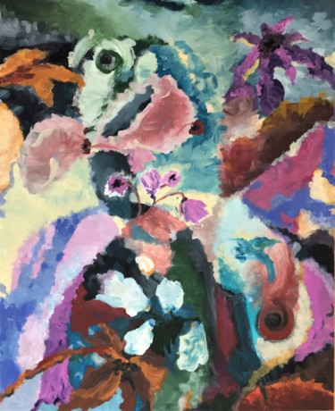 Картина под названием "Creative flowers" - Svitlana Bozhesku, Подлинное произведение искусства, Акрил Установлен на Деревянн…