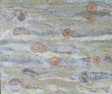 Painting titled "Beach seashells" by Svitlana Bozhesku, Original Artwork, Acrylic Mounted on Wood Stretcher frame