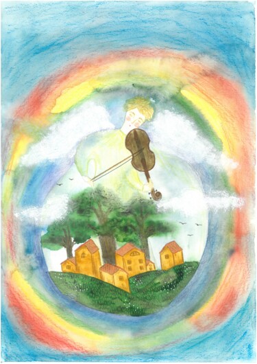 Pittura intitolato "Rainbow angel" da Ekaterina Bokova, Opera d'arte originale, Acquarello