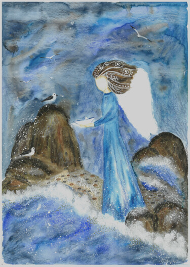 Peinture intitulée "Faceless angel" par Ekaterina Bokova, Œuvre d'art originale, Aquarelle