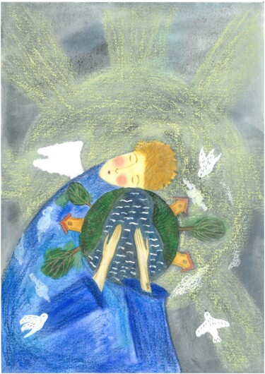 Photography titled "Ange et le monde" by Ekaterina Bokova, Original Artwork, Watercolor