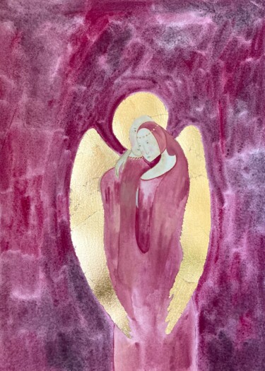 Photography titled "Angel in red" by Ekaterina Bokova, Original Artwork, Watercolor