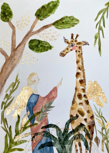 Фотография под названием "Angel and giraffe" - Ekaterina Bokova, Подлинное произведение искусства, Акварель