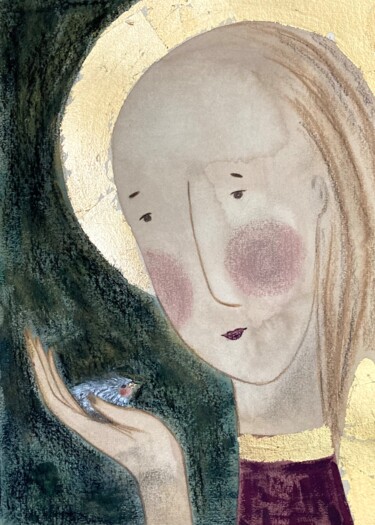 Fotografia intitolato "Angel and bird" da Ekaterina Bokova, Opera d'arte originale, Acquarello