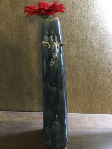 Sculpture titled "Vase Girafe 1 gris…" by Nicole Boldo, Original Artwork, Ceramics