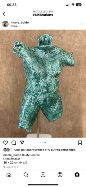 Sculpture titled "Buste bleu femme" by Nicole Boldo, Original Artwork, Ceramics