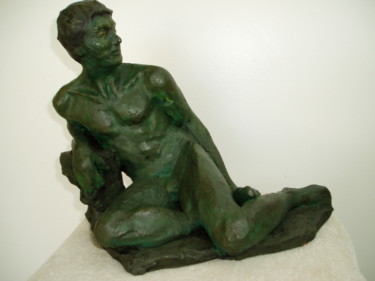 Sculpture titled "HOMME ACCOUDE" by Nicole Boldo, Original Artwork, Ceramics