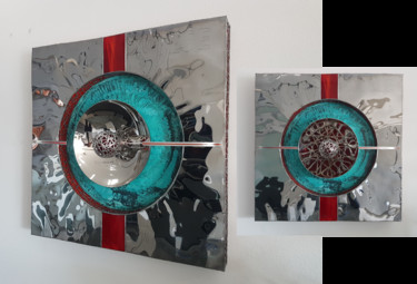 Sculpture titled "PULSE" by Thomas Boldt, Original Artwork, Metals Mounted on Wood Panel