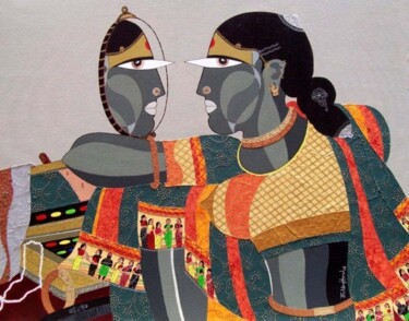 Painting titled "WOMEN with MIRROR-2" by Bolgum Nagesh Goud, Original Artwork