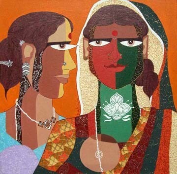 Painting titled "SISTERS-3" by Bolgum Nagesh Goud, Original Artwork