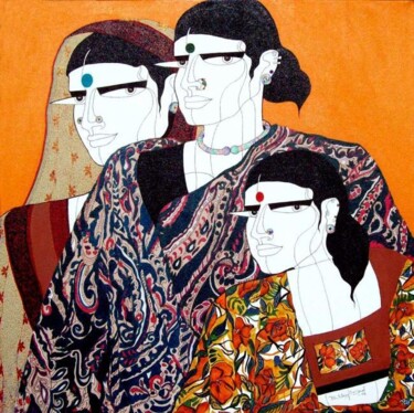 Painting titled "SISTERS-7" by Bolgum Nagesh Goud, Original Artwork