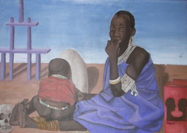 Pittura intitolato "masai in campo vita…" da Silvia Bolognini, Opera d'arte originale