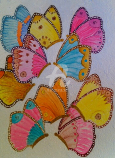 Peinture intitulée "Papillons Bijoux" par Bolonie Shuhaibar, Œuvre d'art originale, Aquarelle