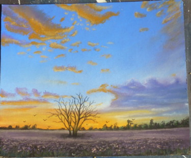 Pintura intitulada "Autumm sunset" por Bom Art, Obras de arte originais, Pastel