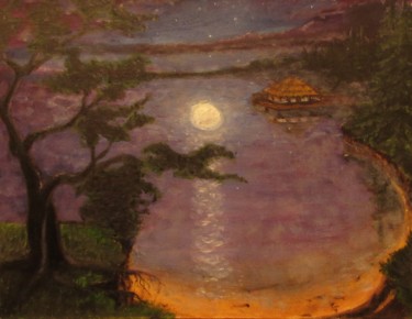 Painting titled "Лунная ночь" by Anatolii Bon, Original Artwork, Oil