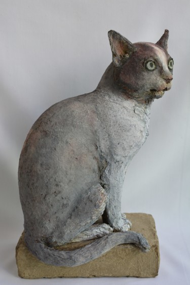 Скульптура под названием "LE CHAT" - Barake Sculptor, Подлинное произведение искусства, Бумага