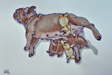 Painting titled "FRENCH BOULEDOGUE M…" by Barake Sculptor, Original Artwork, Ink