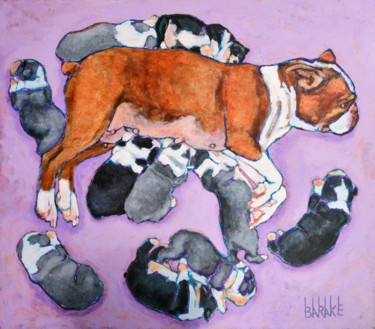 Painting titled "BOSTON TERRIER MATE…" by Barake Sculptor, Original Artwork, Acrylic