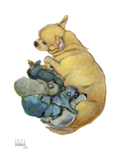Painting titled "CHIHUAHUA MATERNITY…" by Barake Sculptor, Original Artwork, Ink