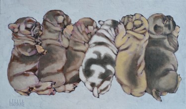 Painting titled "SIX FRENCH BULLDOG…" by Barake Sculptor, Original Artwork, Oil