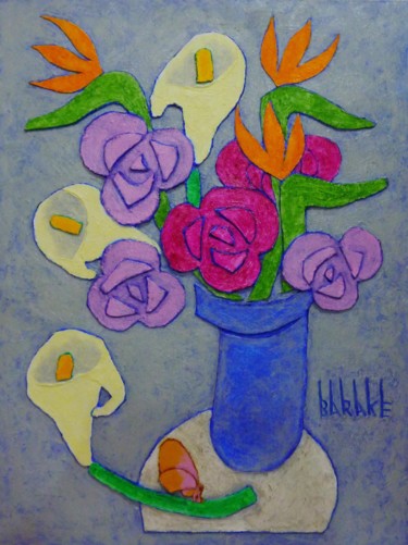 Painting titled "ROSAS E COPOS DE LE…" by Barake Sculptor, Original Artwork, Acrylic