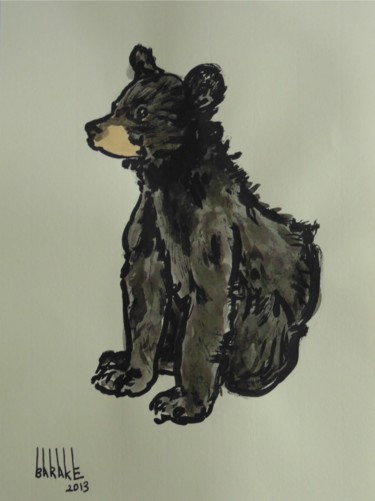 Painting titled "BLACK BEAR CUB" by Barake Sculptor, Original Artwork, Watercolor