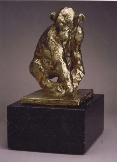Skulptur mit dem Titel "CHIMPANZEE  ARGENT9…" von Barake Sculptor, Original-Kunstwerk, Metalle