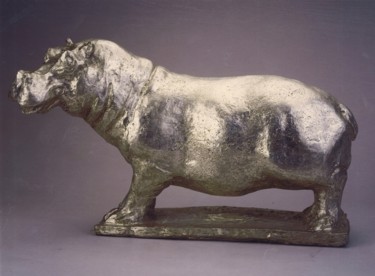 Sculpture titled "HIPPO  SILVER 950" by Barake Sculptor, Original Artwork, Metals