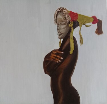 Schilderij getiteld "Mujer con máscara a…" door Bonifacio Contreras, Origineel Kunstwerk, Olie