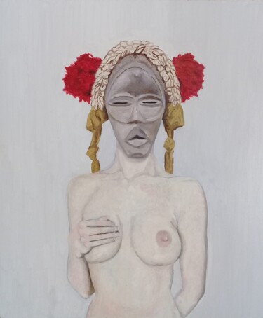 Painting titled "Mujer con máscara…" by Bonifacio Contreras, Original Artwork, Oil