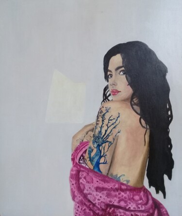 Painting titled "Mujer con tatuajes.…" by Bonifacio Contreras, Original Artwork, Oil