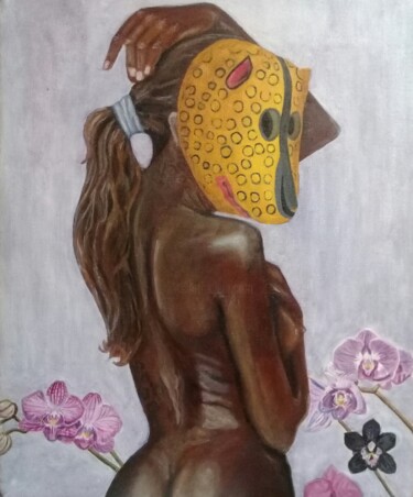 Schilderij getiteld "Mujer jaguar" door Bonifacio Contreras, Origineel Kunstwerk, Olie