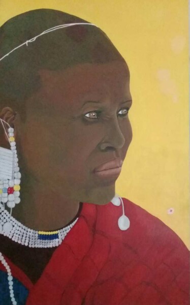 Ζωγραφική με τίτλο "Mujer Masai" από Bonifacio Contreras, Αυθεντικά έργα τέχνης, Λάδι