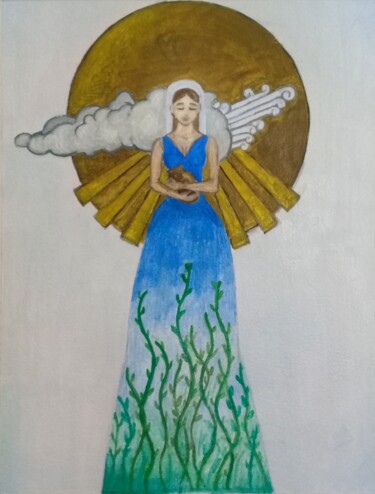 Dibujo titulada "Madre tierra" por Bonifacio Contreras, Obra de arte original, Oleo