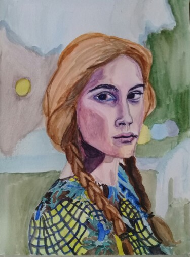 Painting titled "Monica" by Bonifacio Contreras, Original Artwork, Watercolor