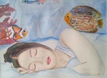 绘画 标题为“Mujer soñando I” 由Bonifacio Contreras, 原创艺术品, 水彩