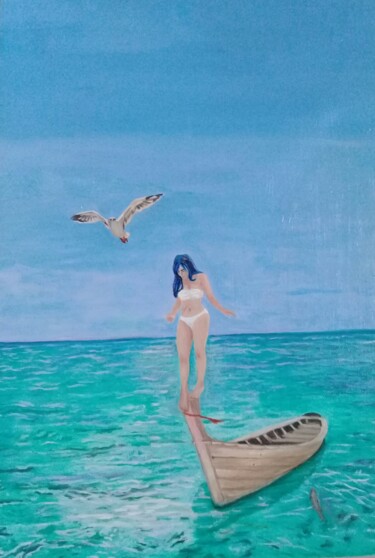 Painting titled "Salto al mar" by Bonifacio Contreras, Original Artwork, Oil