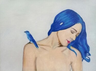 Картина под названием "Pájaro azul" - Bonifacio Contreras, Подлинное произведение искусства, Масло