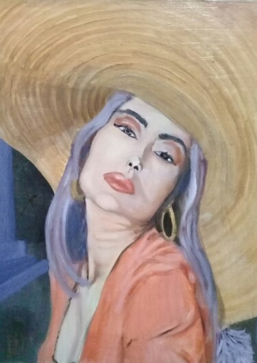 Pittura intitolato "Mujer con sombrero" da Bonifacio Contreras, Opera d'arte originale, Olio