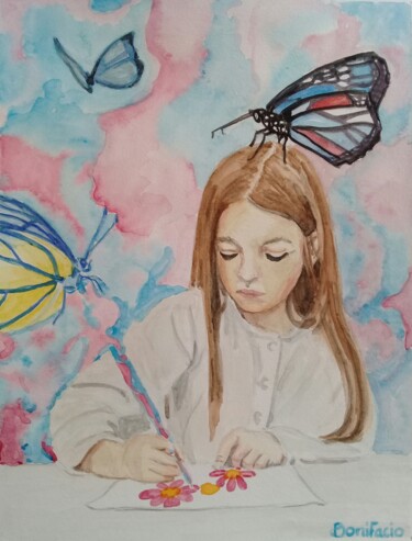 Pintura intitulada "El juego de la crea…" por Bonifacio Contreras, Obras de arte originais, Aquarela