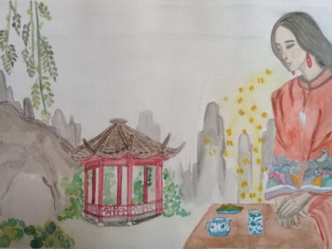 Картина под названием "Té chino" - Bonifacio Contreras, Подлинное произведение искусства, Акварель