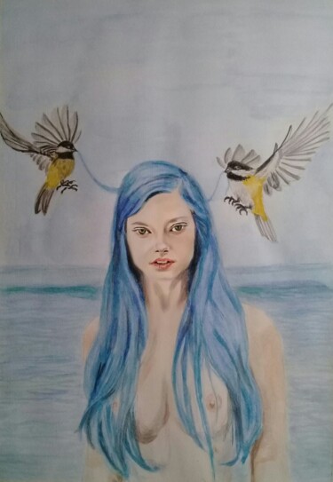 Peinture intitulée "Aprendiendo a volar" par Bonifacio Contreras, Œuvre d'art originale, Aquarelle