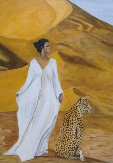 Malerei mit dem Titel "Mujer con leopardo…" von Bonifacio Contreras, Original-Kunstwerk, Öl