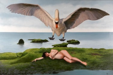 Schilderij getiteld "Leda and the swan" door Bonni, Origineel Kunstwerk