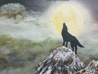 Painting titled "Loup dans la brume" by Claude Bonnin, Original Artwork, Acrylic